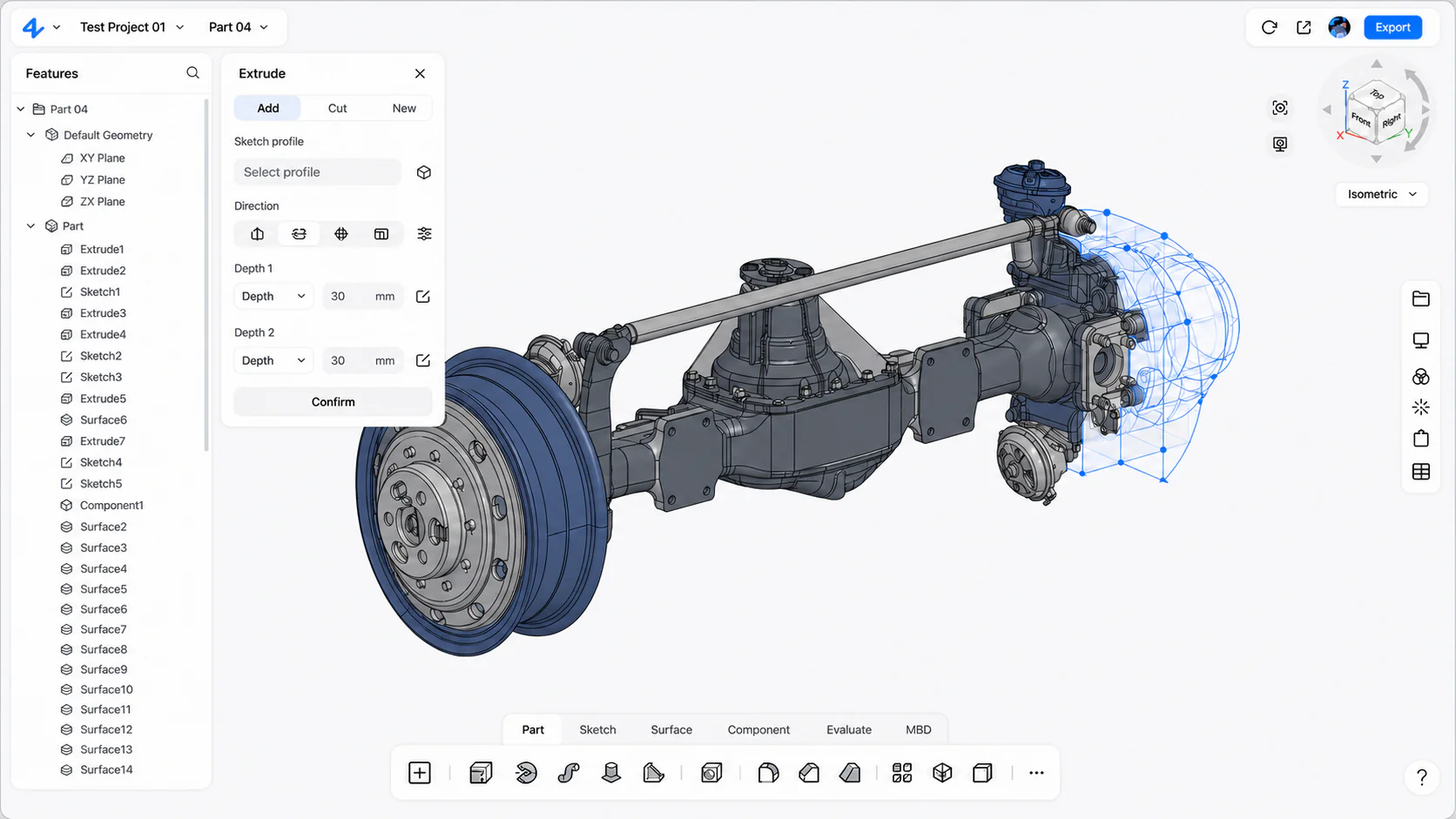 Editable parametric assembly in the zCAD.Online browser workspace